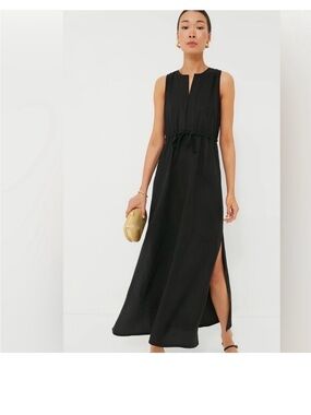 Emerson Fry, Black Sleeveless Drawstring Maxi Dress